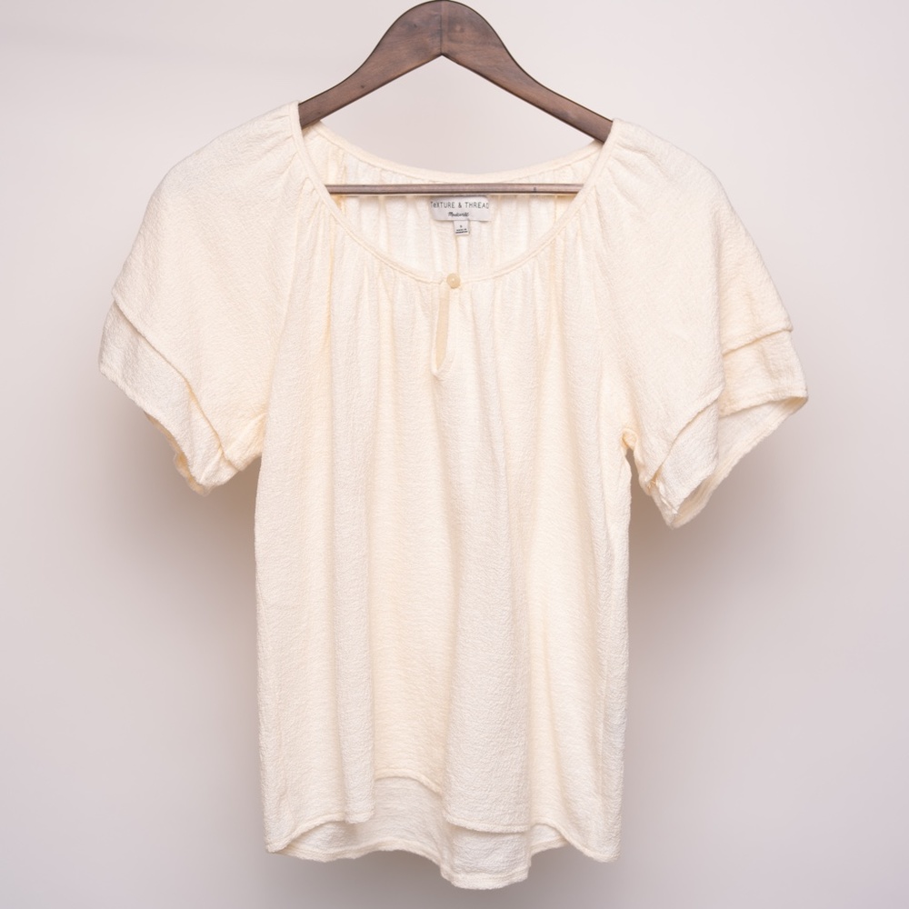 Madewell Texture & Thread Tiered Button Ivory White Top Size S